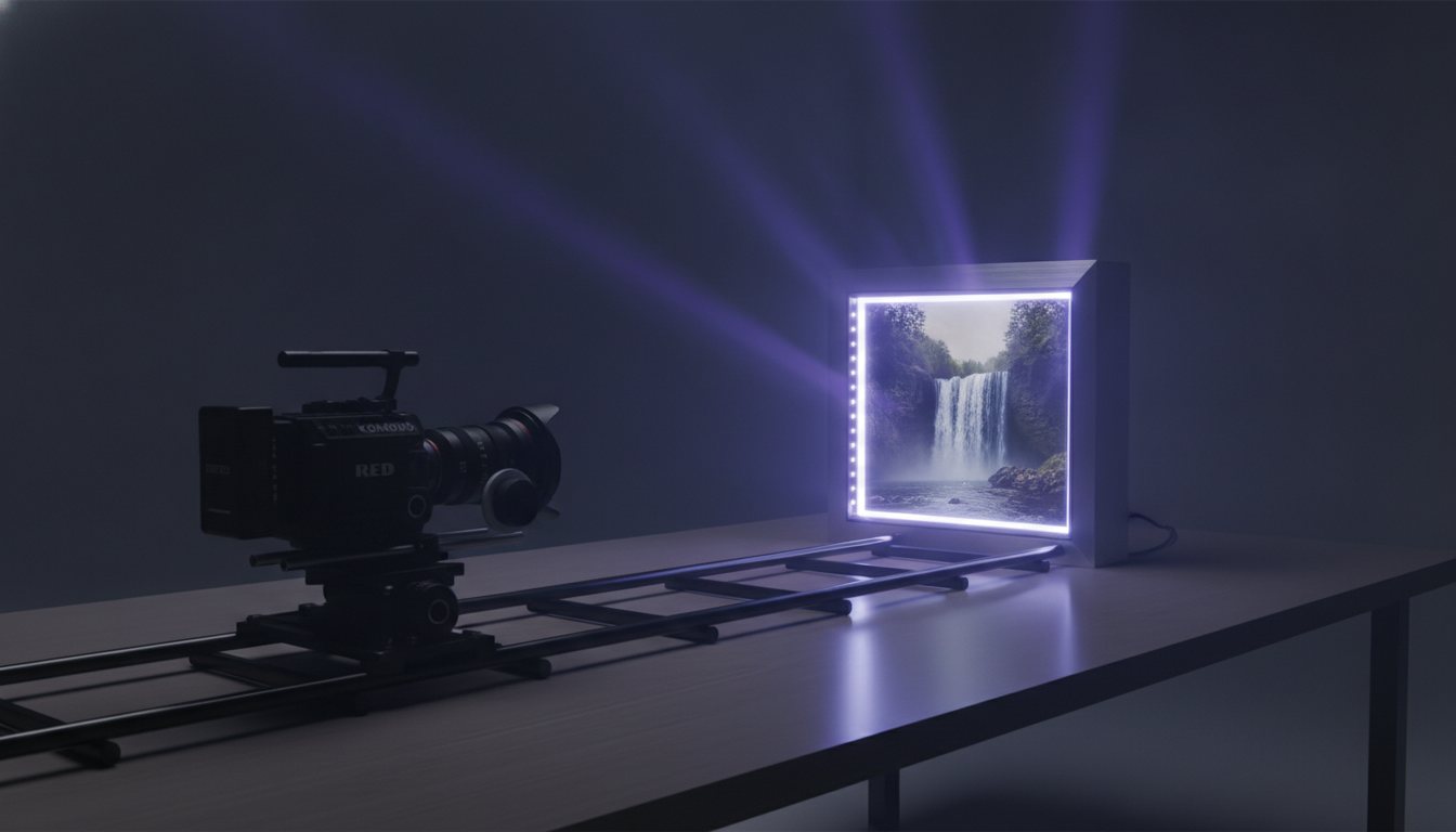 Conceptual imagery showing a cinematic camera capturing a still portrait transitioning into a moving video scene